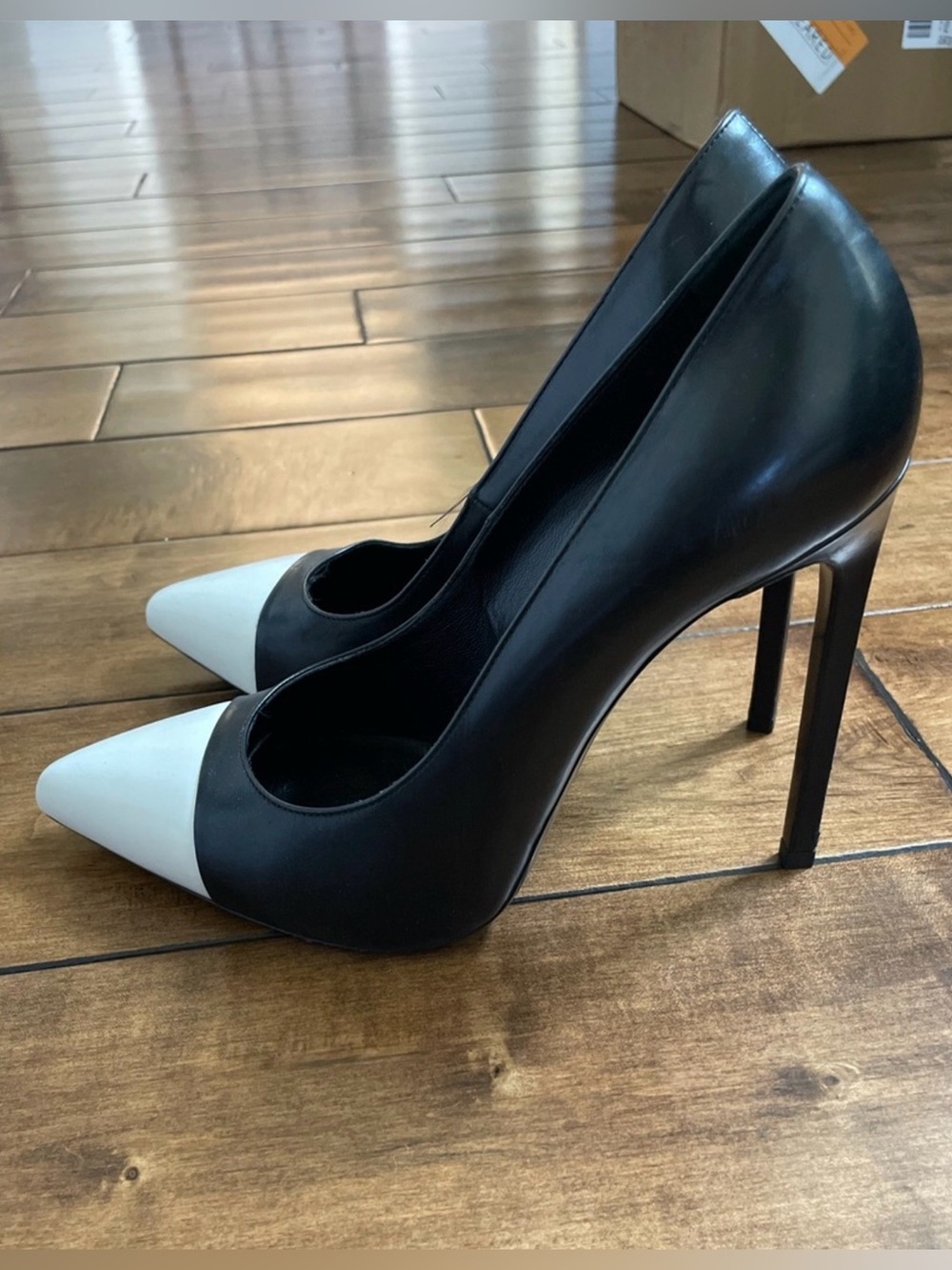 Saint Laurent Black and White Pointed Toe Stiletto Pumps